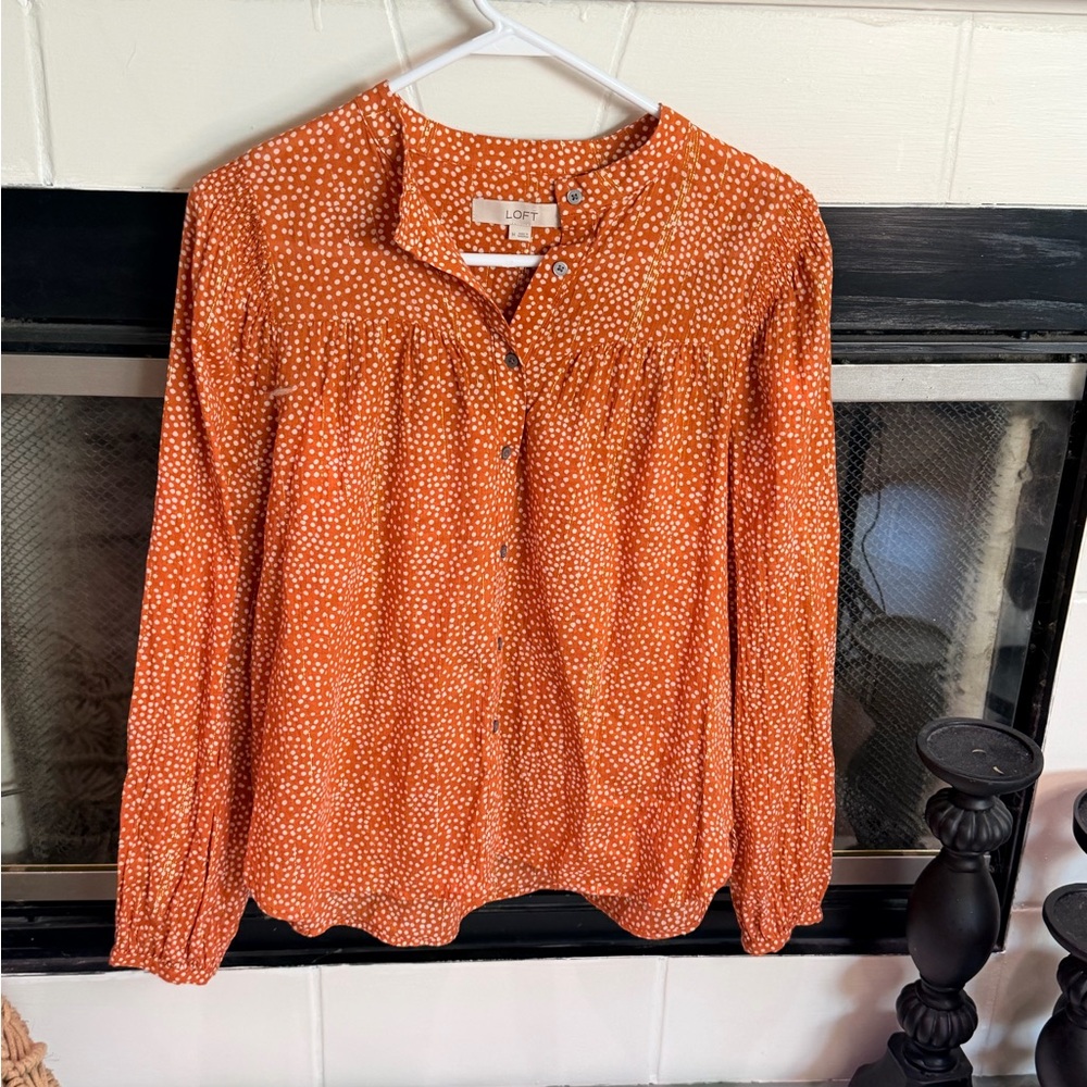 LOFT Women's Orange Polka Dot Blouse